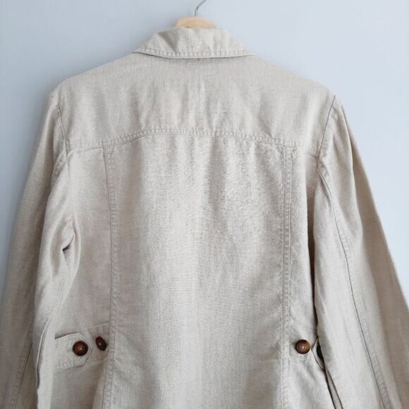 EDDIE BAUER 100% Linen Canvas Button Down Jacket Utility Light Beige Sz L - Picture 9 of 13